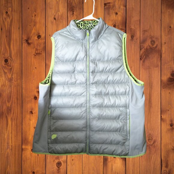 Fabletics Women's XXL/1X Elliot Mineral Grey Puffer Vest Cheetah Print Interior - Picture 3 of 9